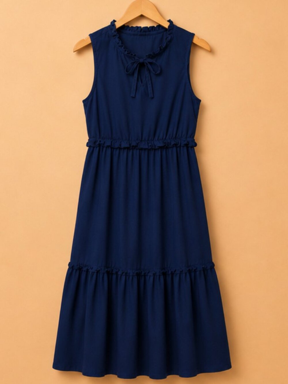 J. Crew Navy Ruffle Tie Midi Dress Tiered Cotton Sleevelss Dress